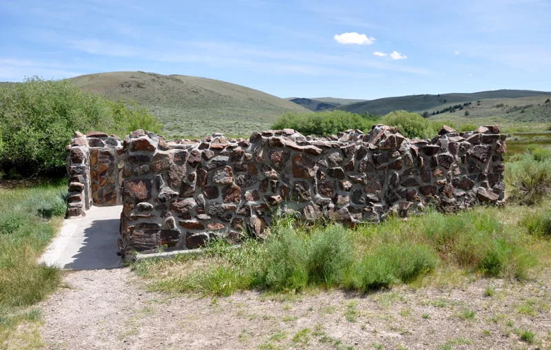 Stone walls around the hot springs bathing pool at Hart Mountain in 2015