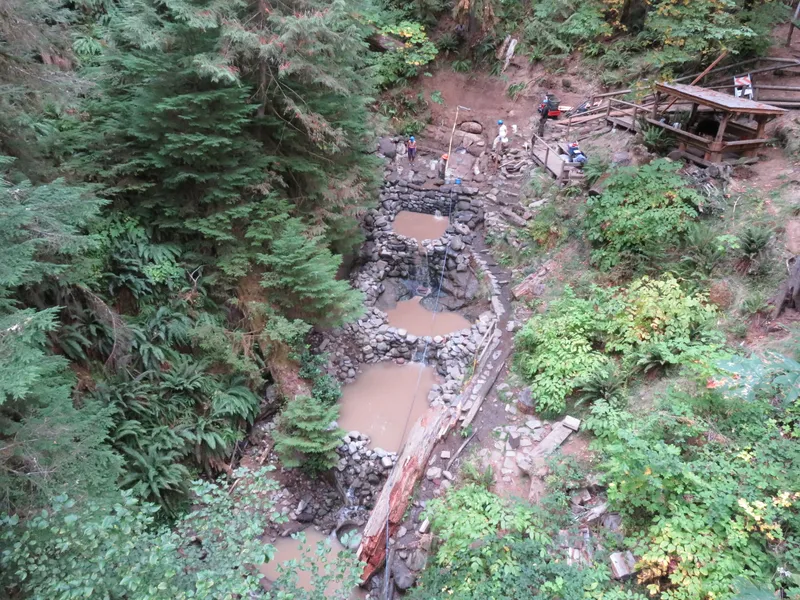 Forest pools and a work area at Terwilliger Hot Springs in 2015