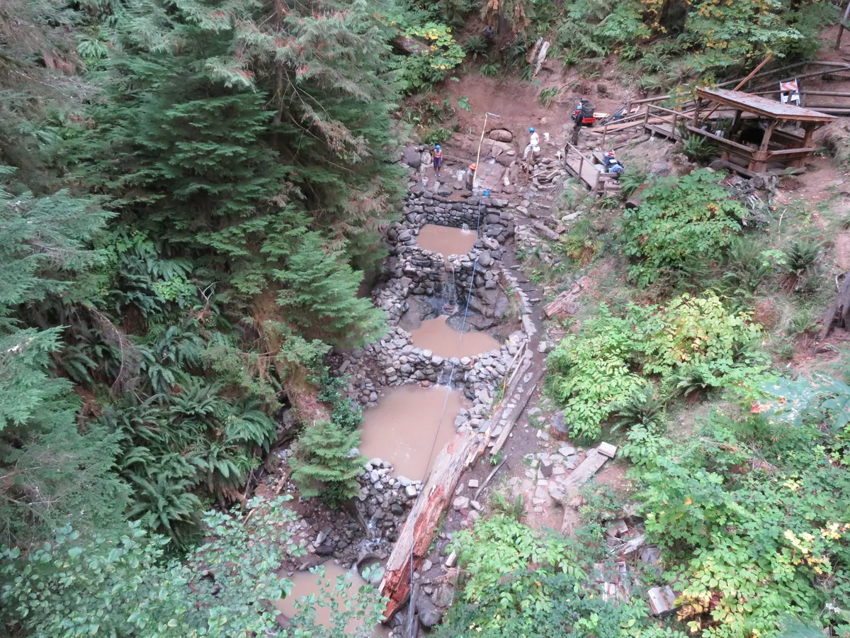 Forest pools and a work area at Terwilliger Hot Springs in 2015